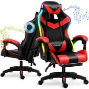 Ergonomic Gaming Chair, CHAHO Gaming Chair with Speaker \u0026 LED Lights, Computer Racing Chair for Adults, PU Leather Office Chair with Footrest Lumbar Support Headrest, Red